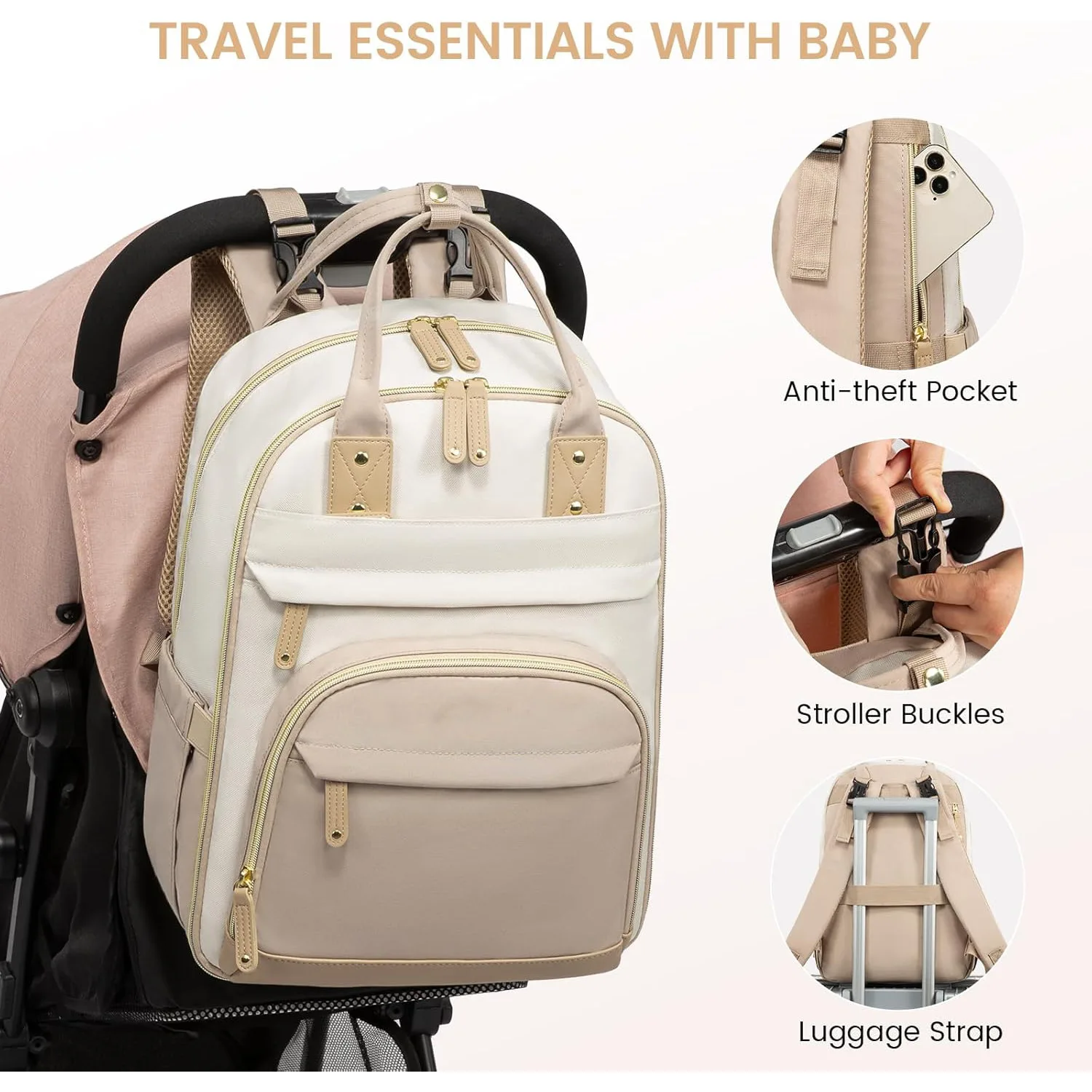 Baby Bag with Changing Pad Baby Registry Bag for Mom Dad with Stroller Buckles Large Waterproof Diaper Bag Backpack