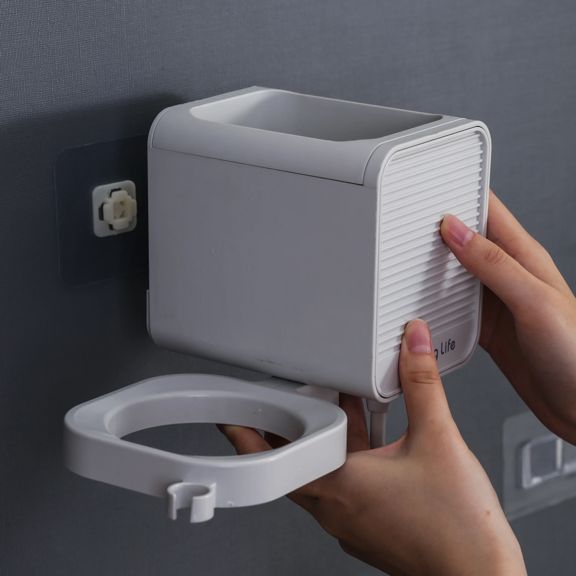 Punch Free Bathroom Accessories Toothpaste Cup Hair Dryer Organizer Plastic Storage Rack Electric Toothbrush Holder Wall Mounted