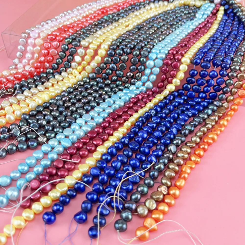2022 Wholesale Artificial Dyed Colored Pearls 8-9mm Through Hole Baroque Reversible Genuine Freshwater Pearl String Beads