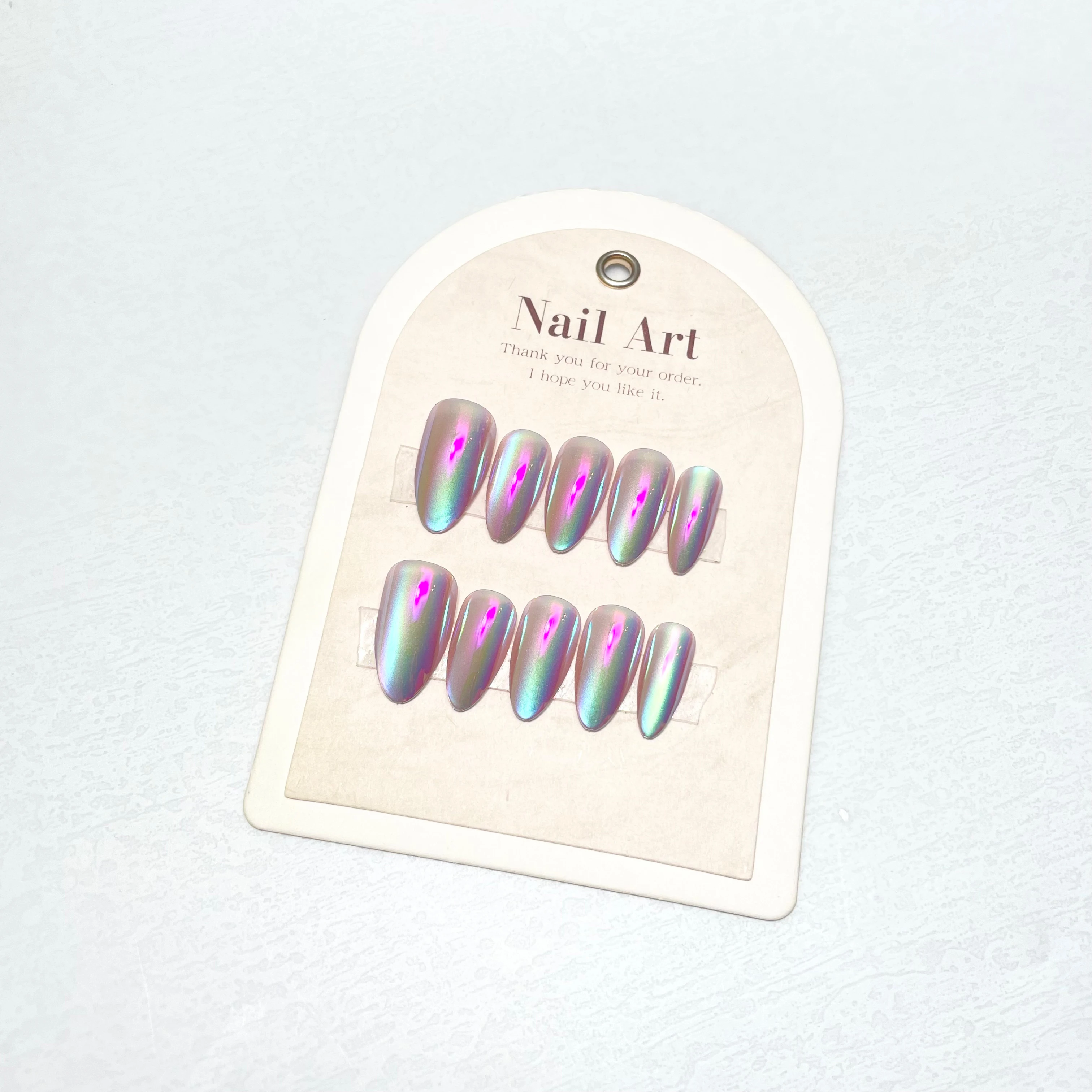 Luxury Cat Eye Design Chrome Finished Press-On Nail Long 3D French Salon Style Reusable ABS & Acrylic Model & Coffin Pattern