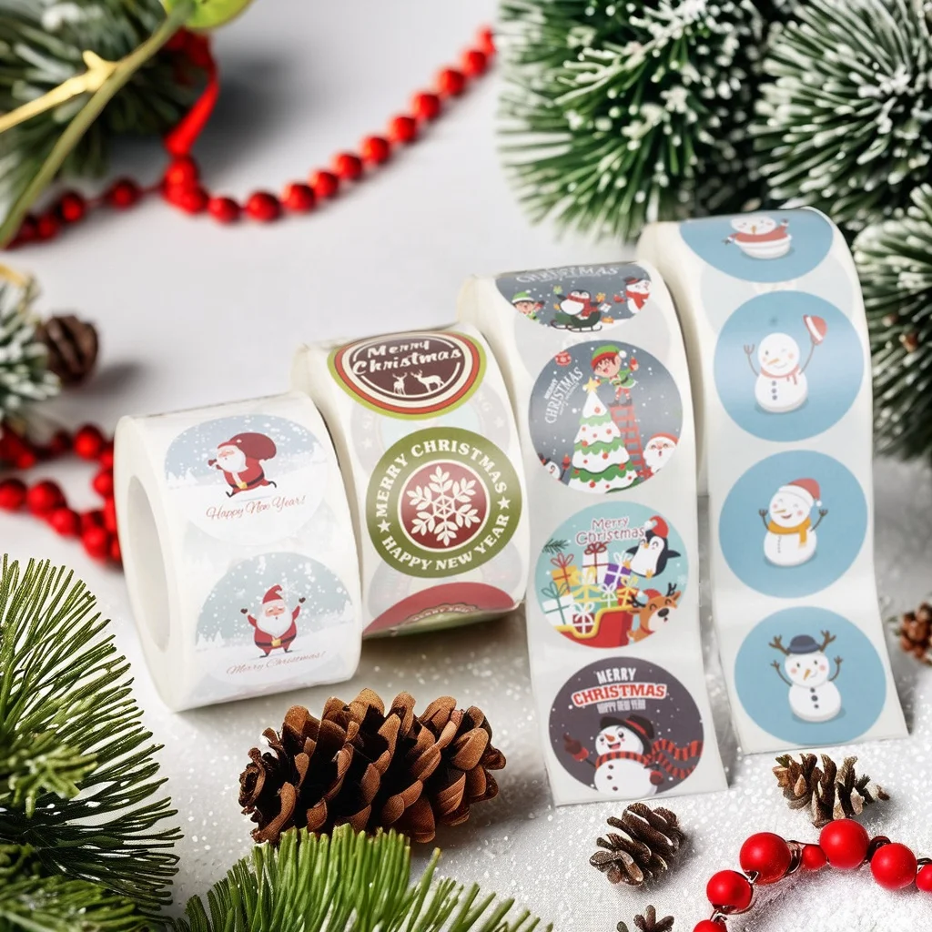Adhesive Snowman Sitting with Christmas Tree Sticker for Candle Craft Photo Frame Minimum Order 500pcs PET Material