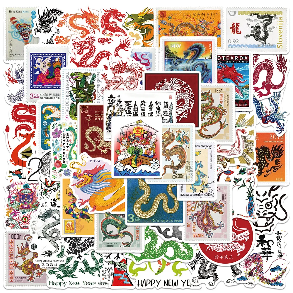 2024 New 50PCS Cool chinese zodiac stamp collection vintage postage dragon sticker