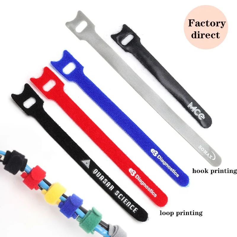 Black Nylon Hook Loop Cable Tie With Custom logo