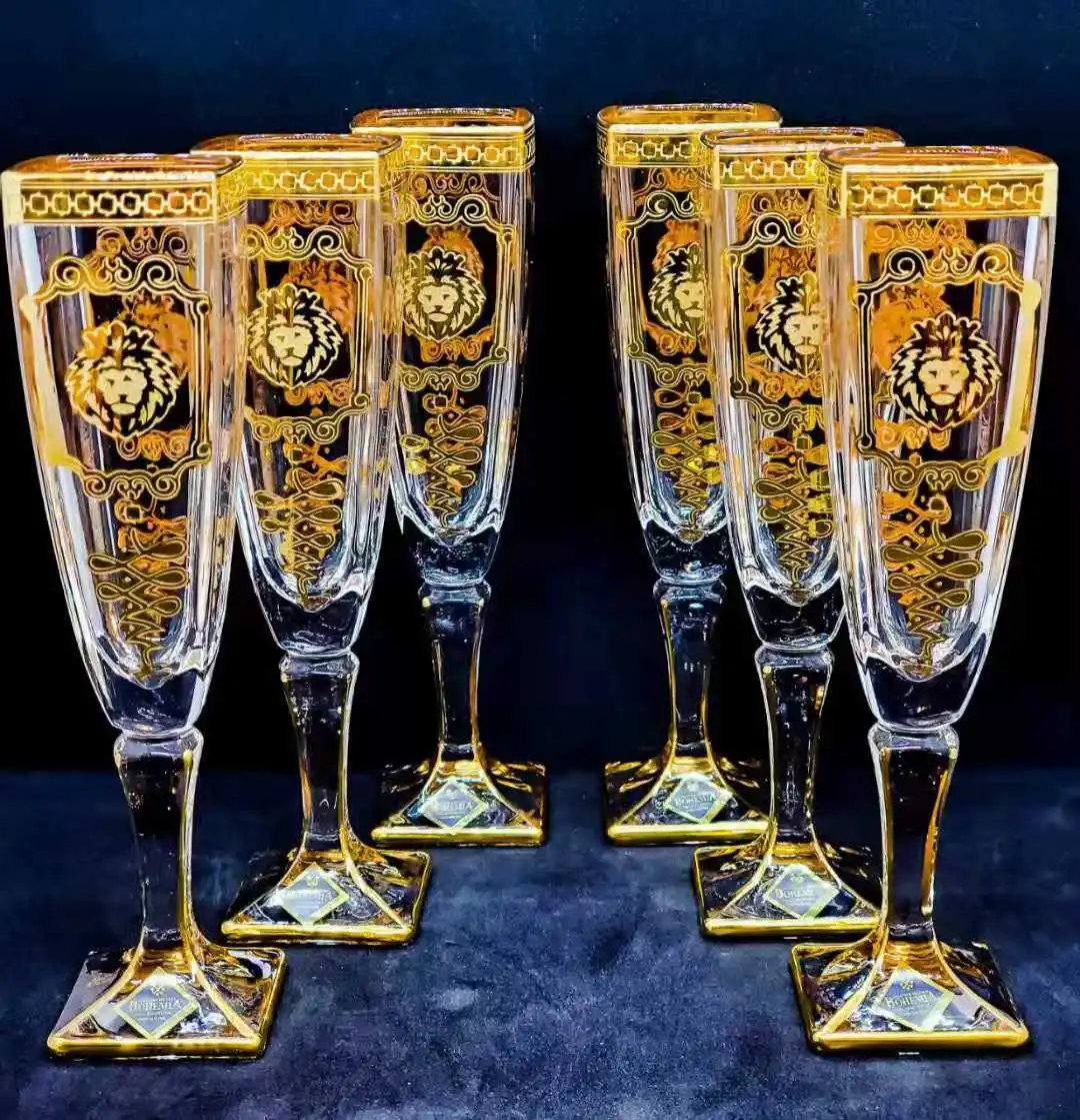 Arabic Hot Sale Fashion Vintage Style Colored Gold Painting Lead-Free Crystal Glassware Cocktail Cup Glass Goblet