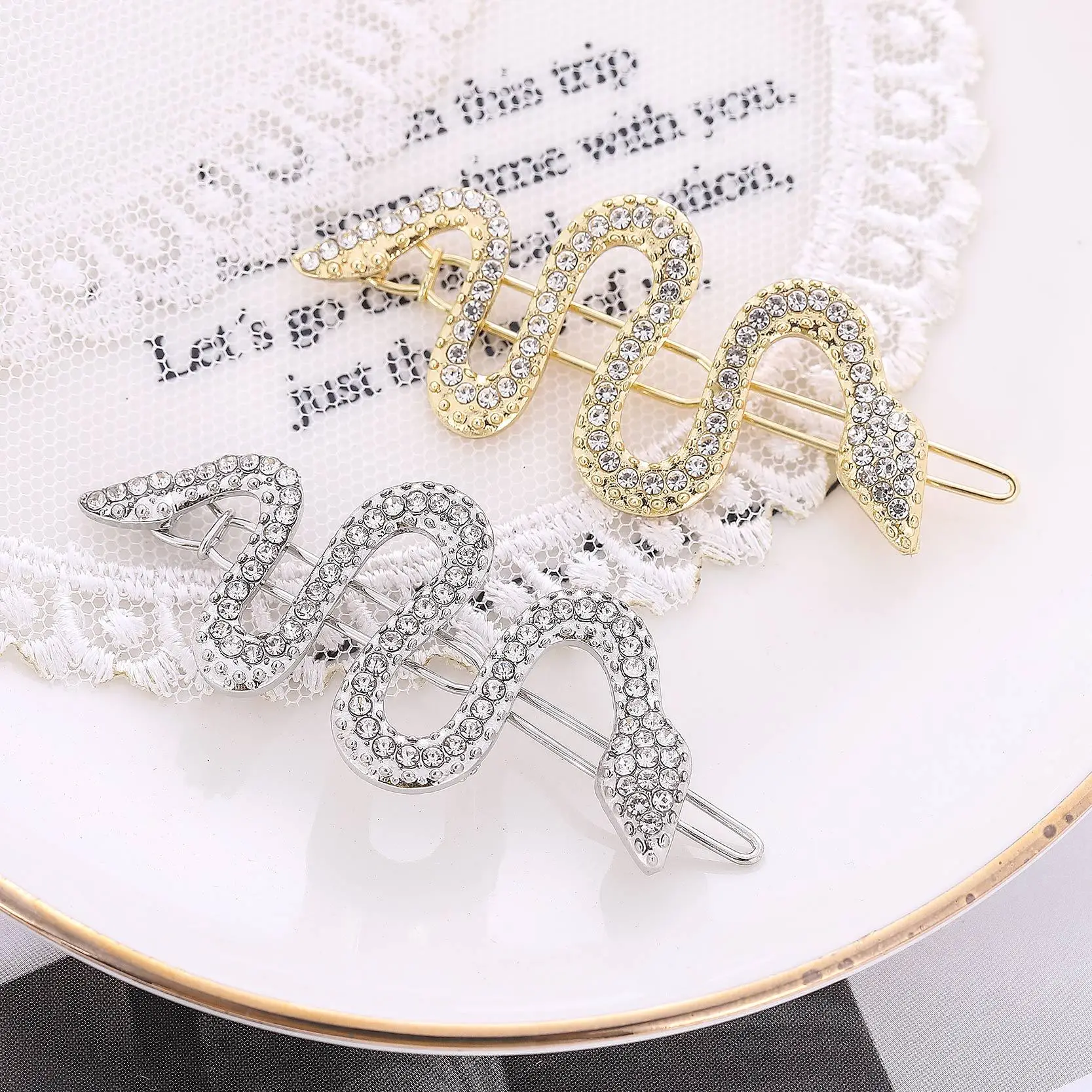 New Snake Shaped Hair Accessories Hairpin with Rhinestone Clip Edge Clips Female H