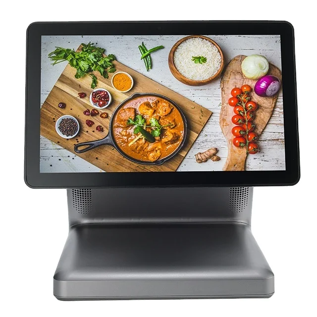 New Design 15.6 Inch Full HD 1080P Dual Screen POS Machine Embedded System with Touch Screen Function Coffee Retail Code Scanner