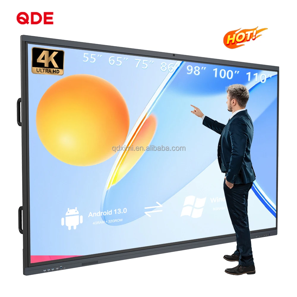 QDE 98 100 110 дюймов умный сенсорный ЖК-экран интерактивная доска школьная классная умная плоская панель белая