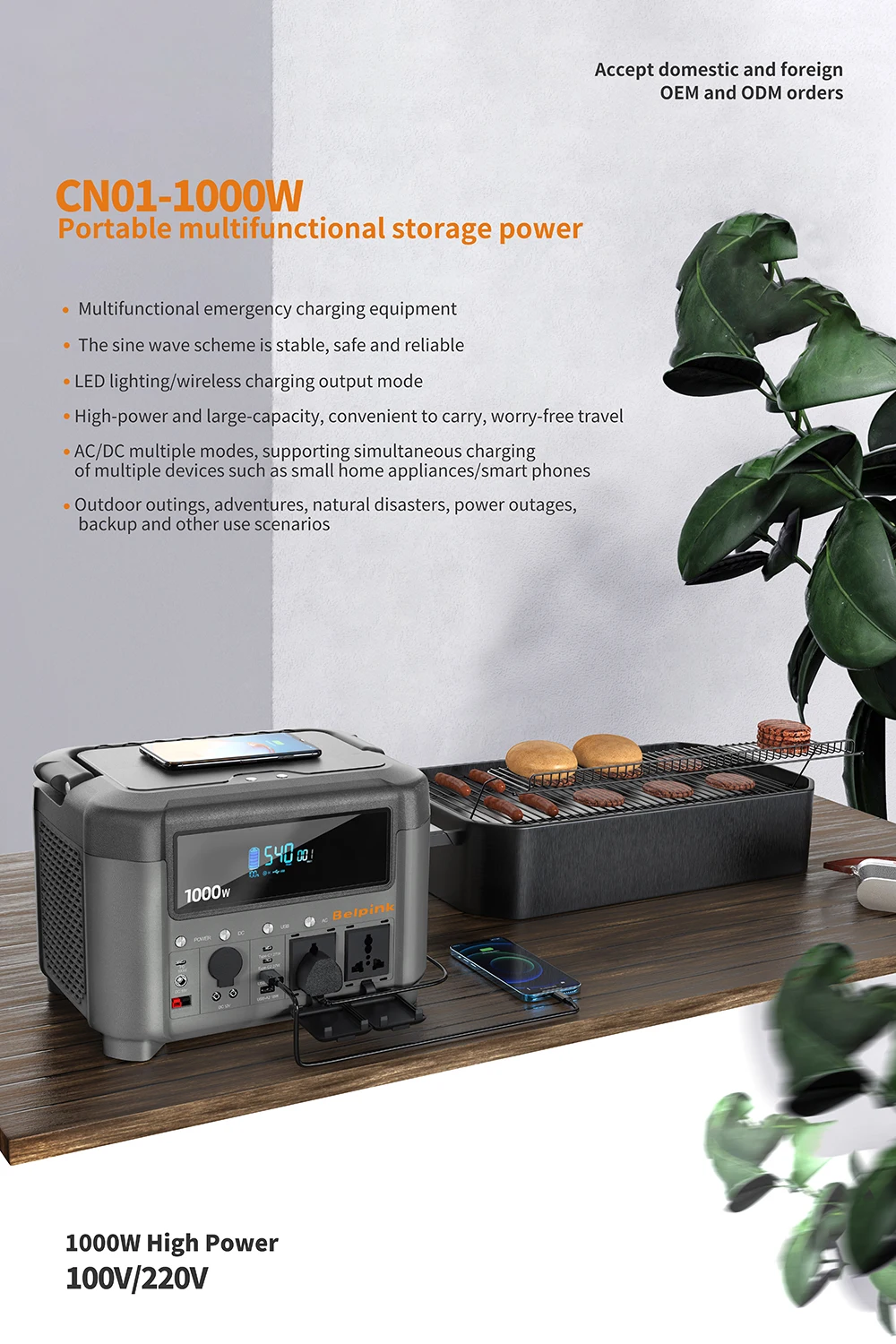 UPS 1080WH Portable Power Bank AC DC 300000mAh USB 1200W Power Station for Travel Laptop Camping