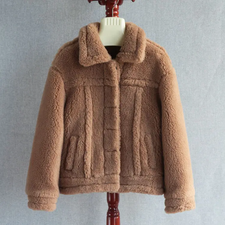 Custom sheep fur jacket women natural fur cloth motorcycle riding jackets for women
