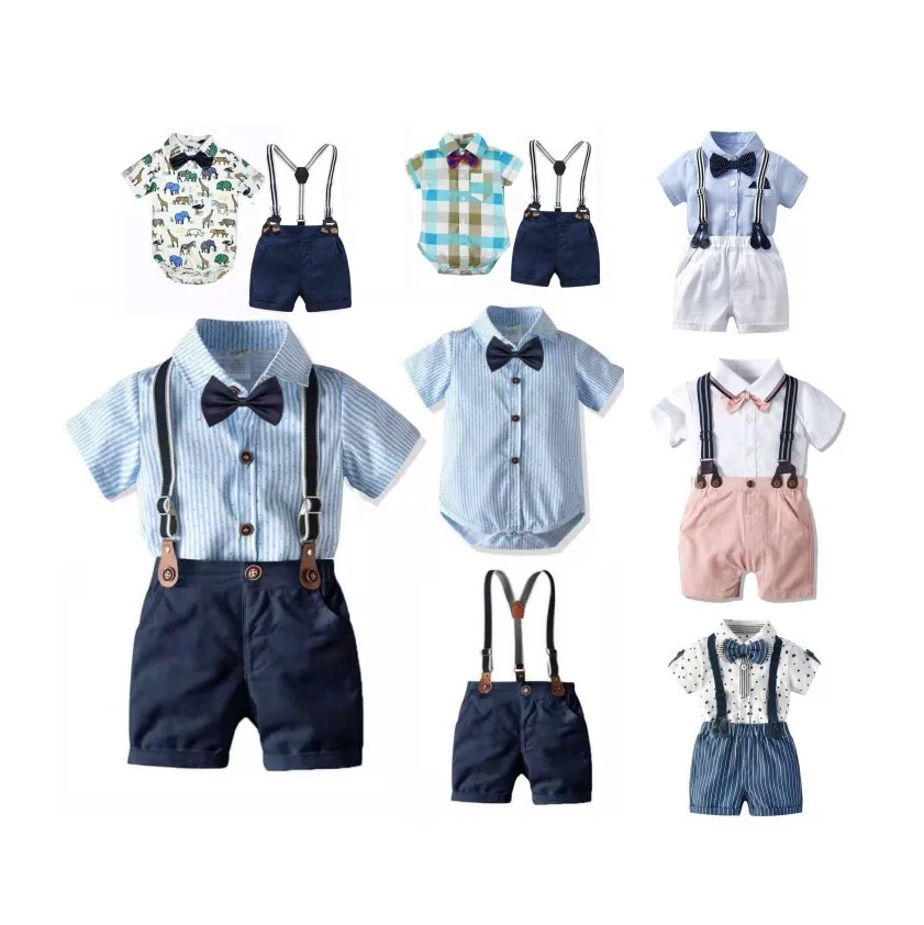 Baby Boy Clothes Romper + Bow +  Shorts + Suspenders Belt Sets Infant Clothing Short baby boy gentleman clothing