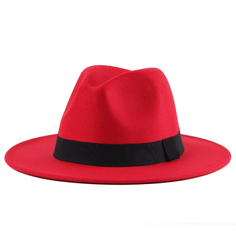 Wholesale Premium Plain Solid Color 7cm Wide Fedora Hat Men Short Brim With Ribbon