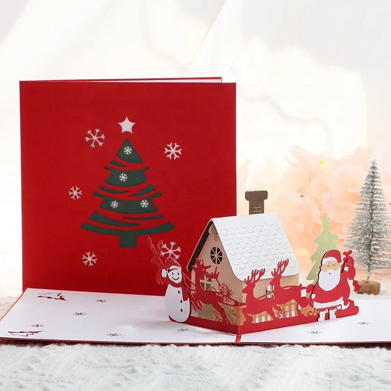 Singing Merry Christmas 3d Paper Cut Musical Pop up Christmas Greeting Cards