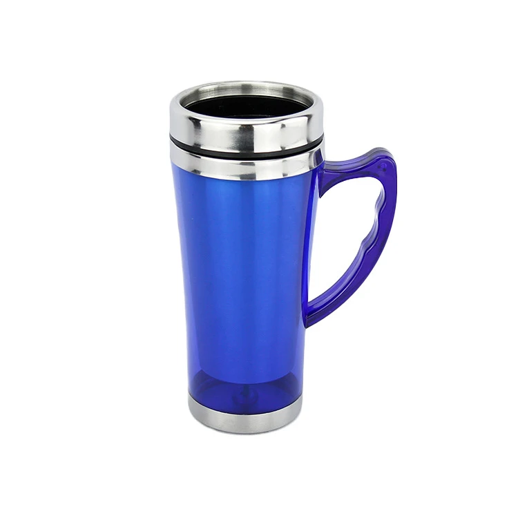 Manufacturers supply 450ml plastic steel car cups with conjoined handle horn cups can be customized logo