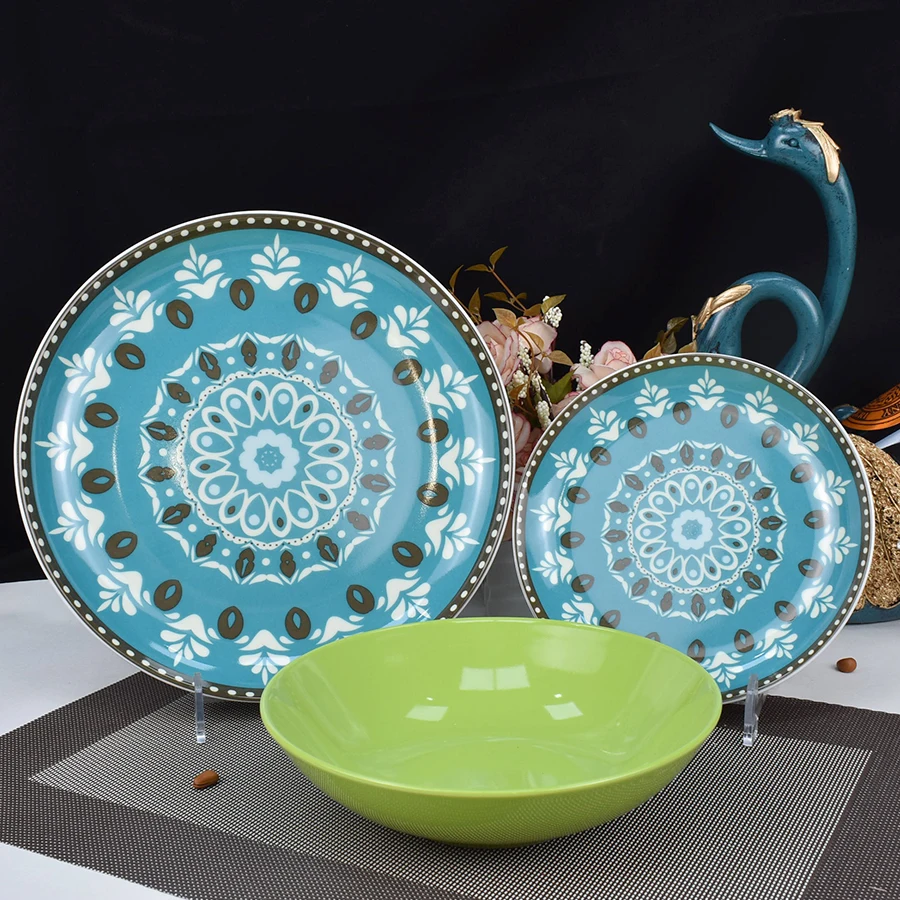 2021 горячая Распродажа западный дизайн глазурованная полная наклейка piatto фарфоровая керамическая посуда 18 шт. pad печатная посуда обеденная тарелка набор посуды