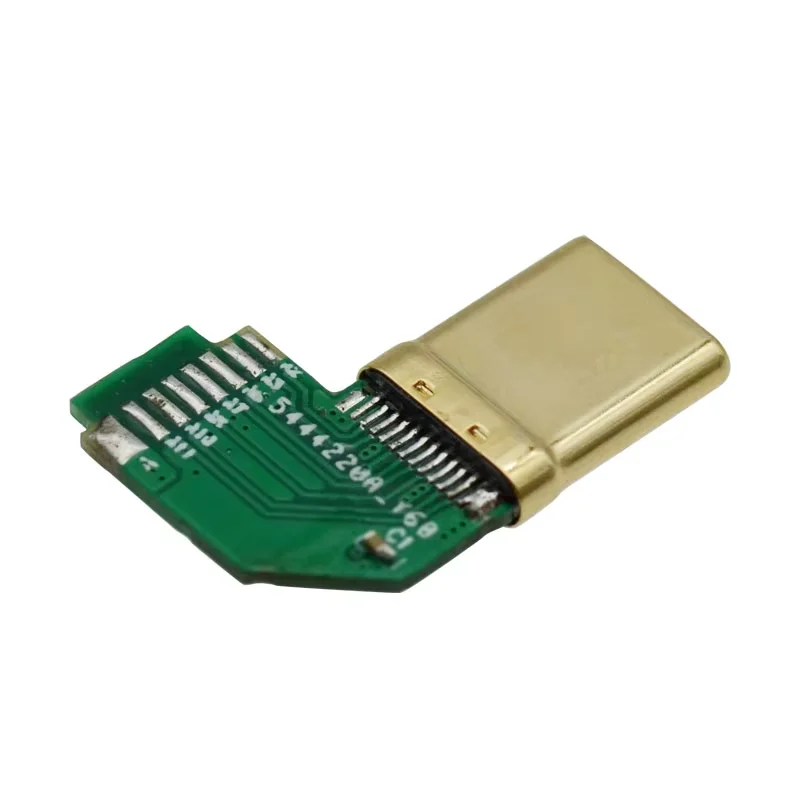 High Quality USB 3.1 Type C Male Connector 24 Pin Elbow Model Side Soldering USB C-C Set Plug with 10NF Capacitor Gold Plated