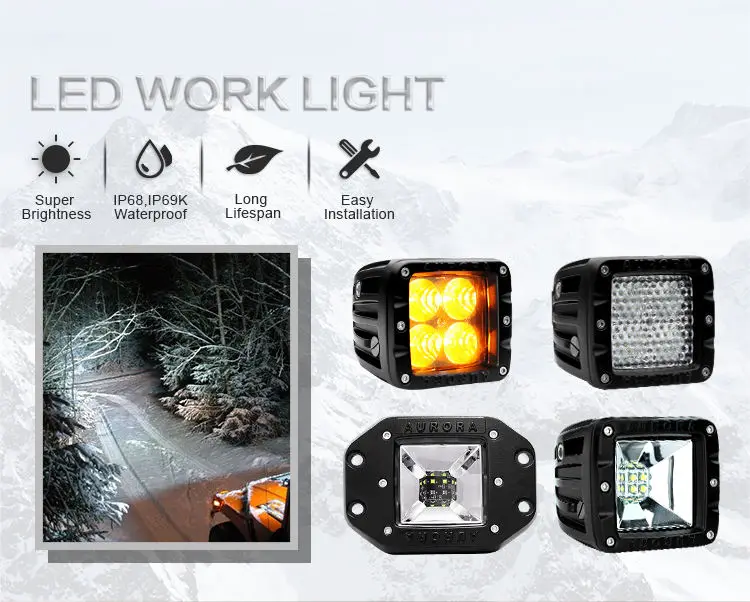 Aurora IP69K Led Pods 2inch 4x4 Fog Light 24w 10-30v Led Work Light for ATV Motorcycle Marine