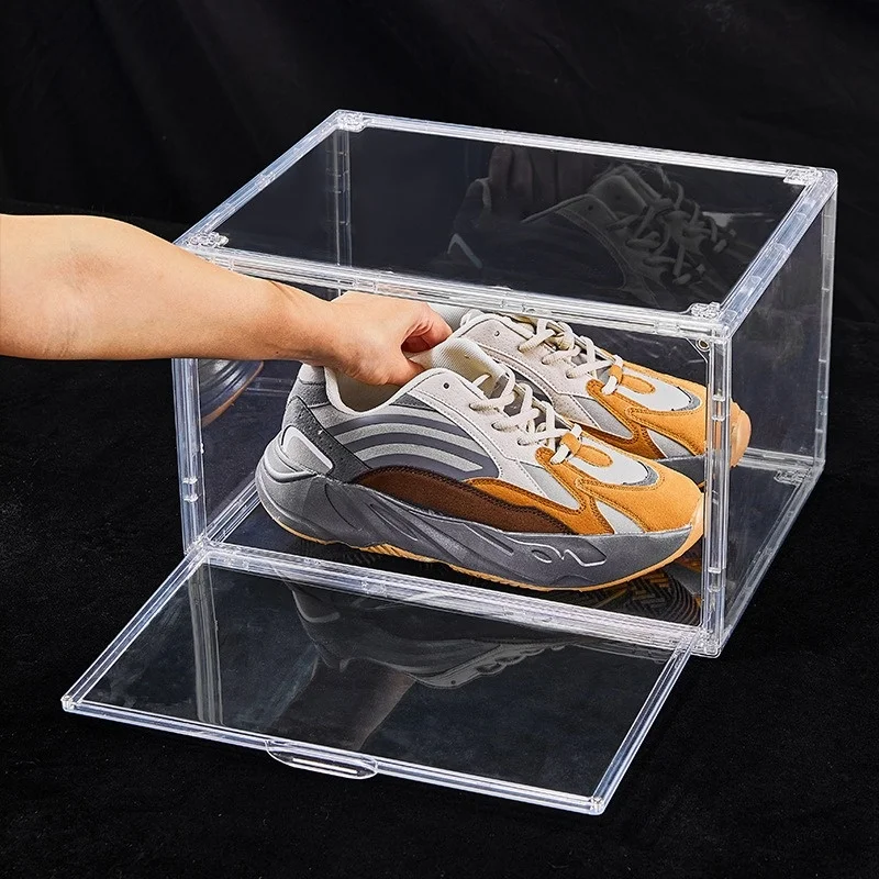 Hot Sale Sneaker Drop Front shoe rack Box Shoe Storage Boxes Clear Transparent Stackable Plastic Shoe Box Display Case