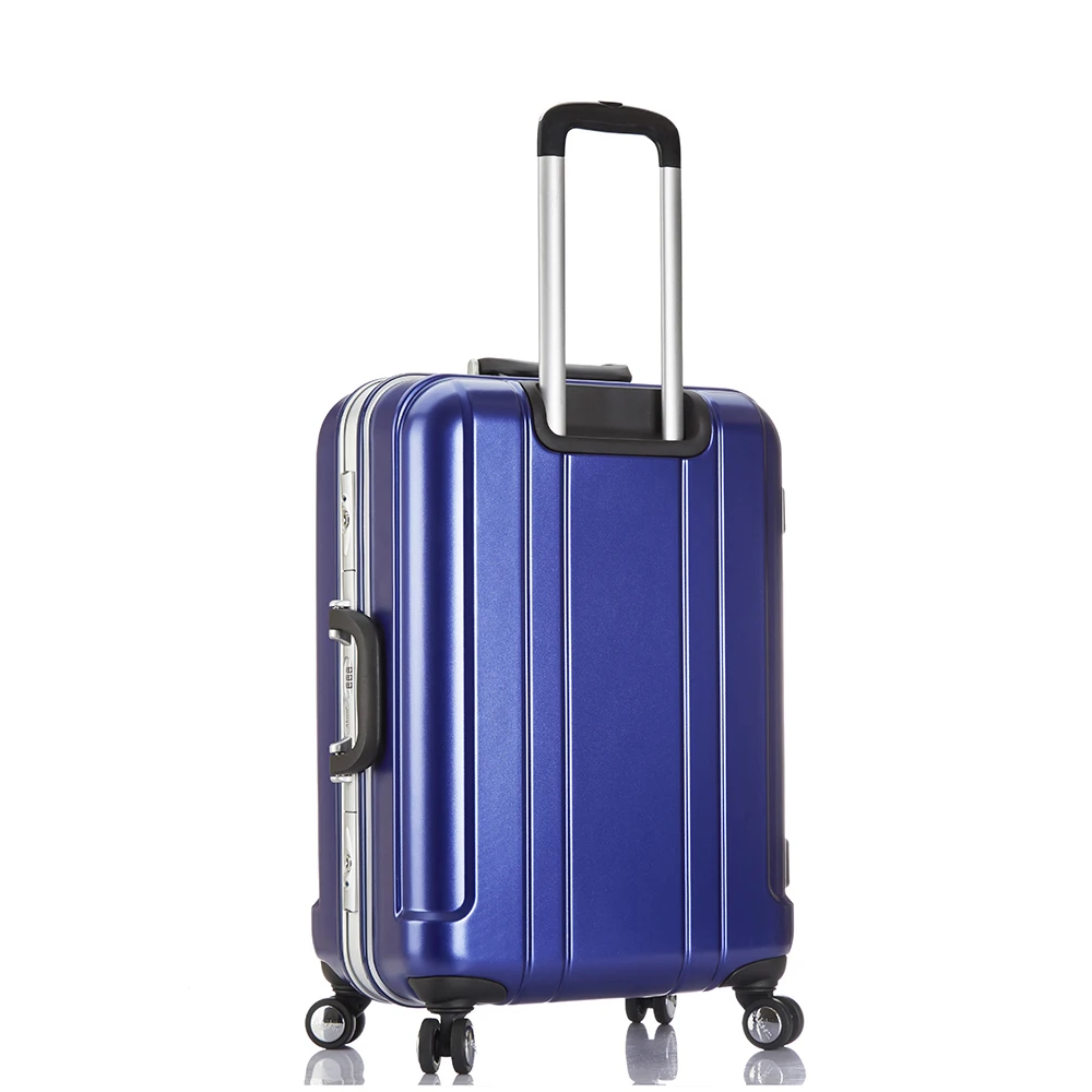 vintage trolley bags with 4 wheels Aluminum Frame durable plastic hard blue pilot suitcases luggage