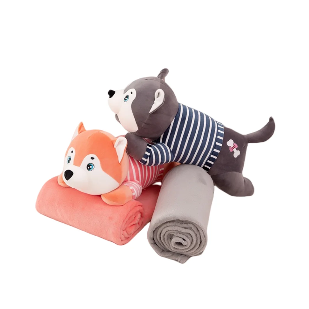 Wholesale air conditioning blanket nap pillow girls holiday gift dog 2 in 1 stuffed soft plush toy pillow