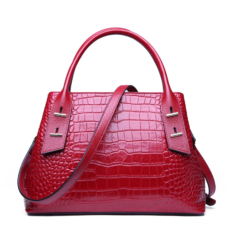2019 New Crocodile Grain Cow Leather Handbag Women Gender Shoulder Tote Bag