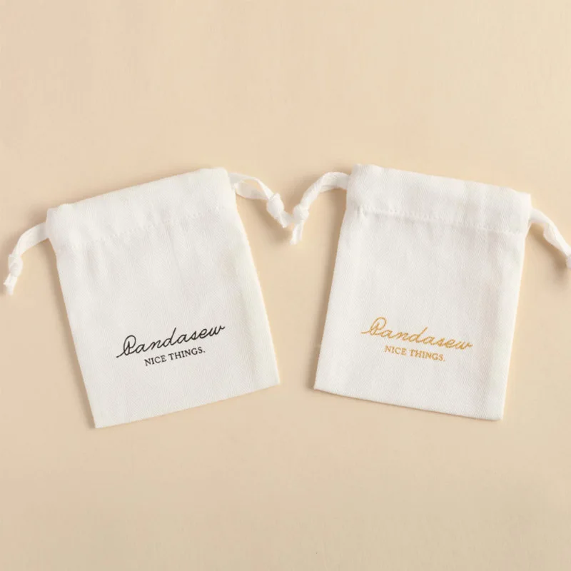 eco friendly Cotton Gift perfume Bags Gold Ribbon Logo Dust Sack drawstring jewelry Pouches