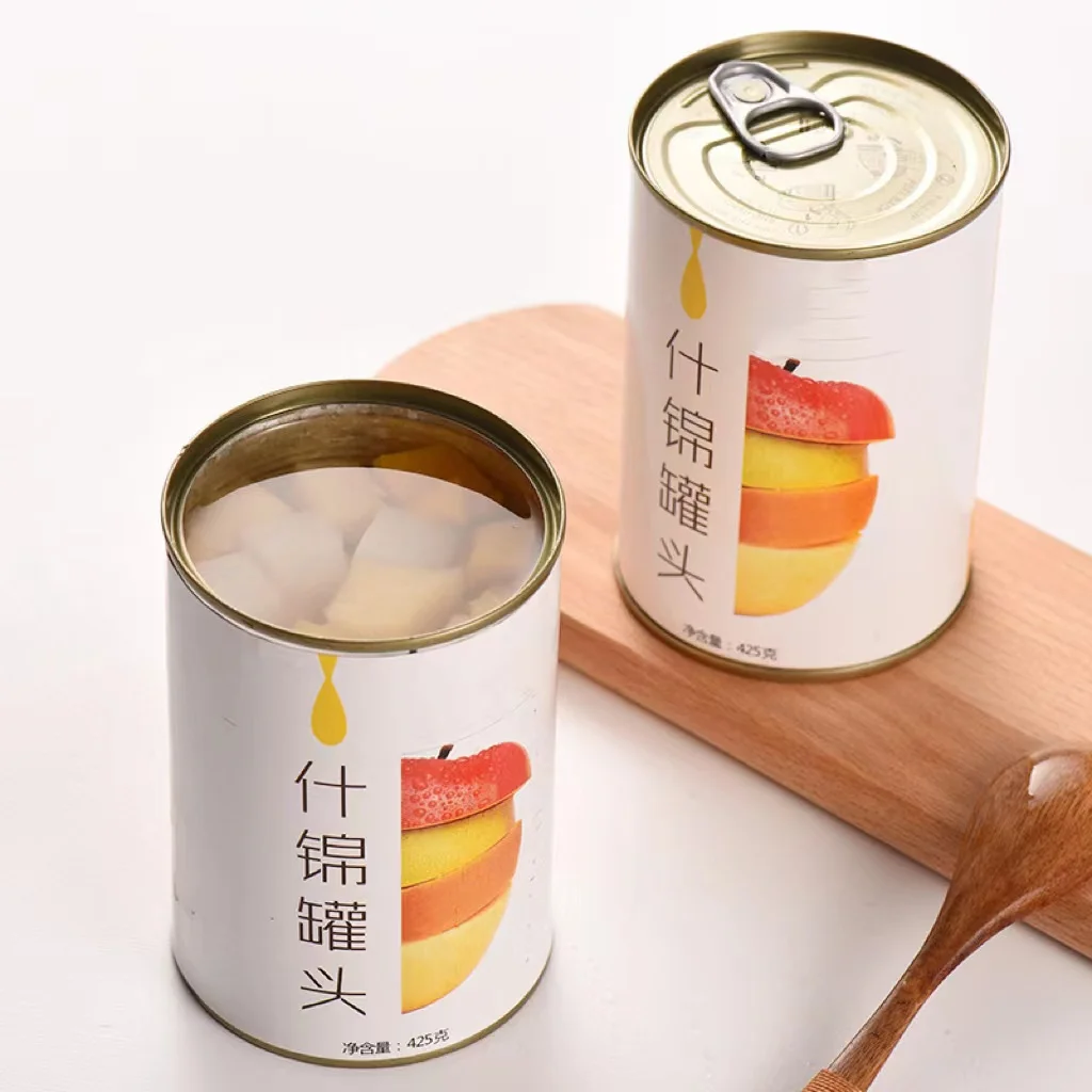 Empty food tin jar Exquisite Pack Canned Fruit Fresh Kiwi Orange Round Tin Can with easy open lid
