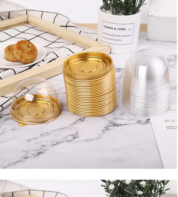 Wholesale Design Pink Blister Pastries Boxes Round High Quality Cake Moon Packaging Pastry Gift Box With Clear Separate Lid