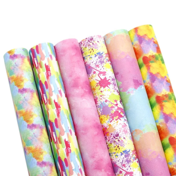 6pcs/set Pastel Tie Dye Print Crafts Faux Leatherette Sheets For Diy Hairbows 1106815