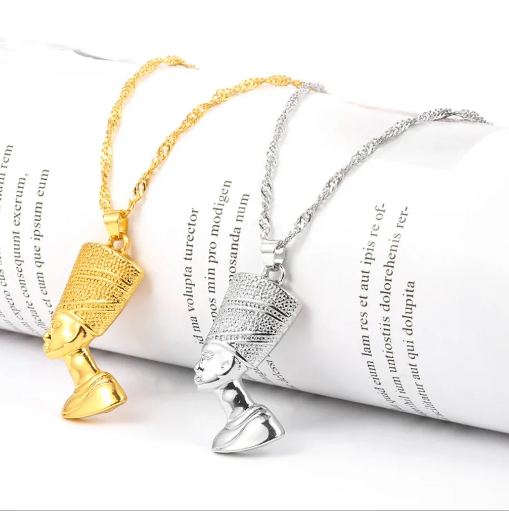 Wholesale Jewelry African Gift Men Gold Plated Color Necklace Egyptian Queen Pendant Nefertiti Necklace for Women
