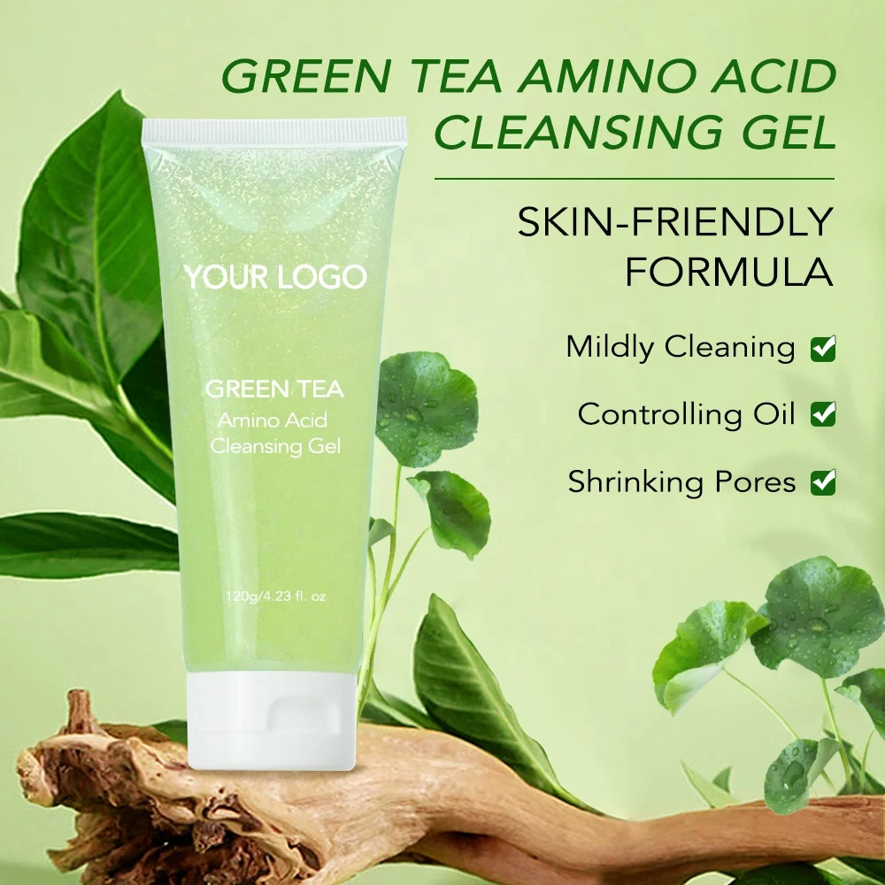 Private Label Hydrating Facial Jelly Cleanser Green Tea Face Wash Amino Acid Gentle Cleansing Gel