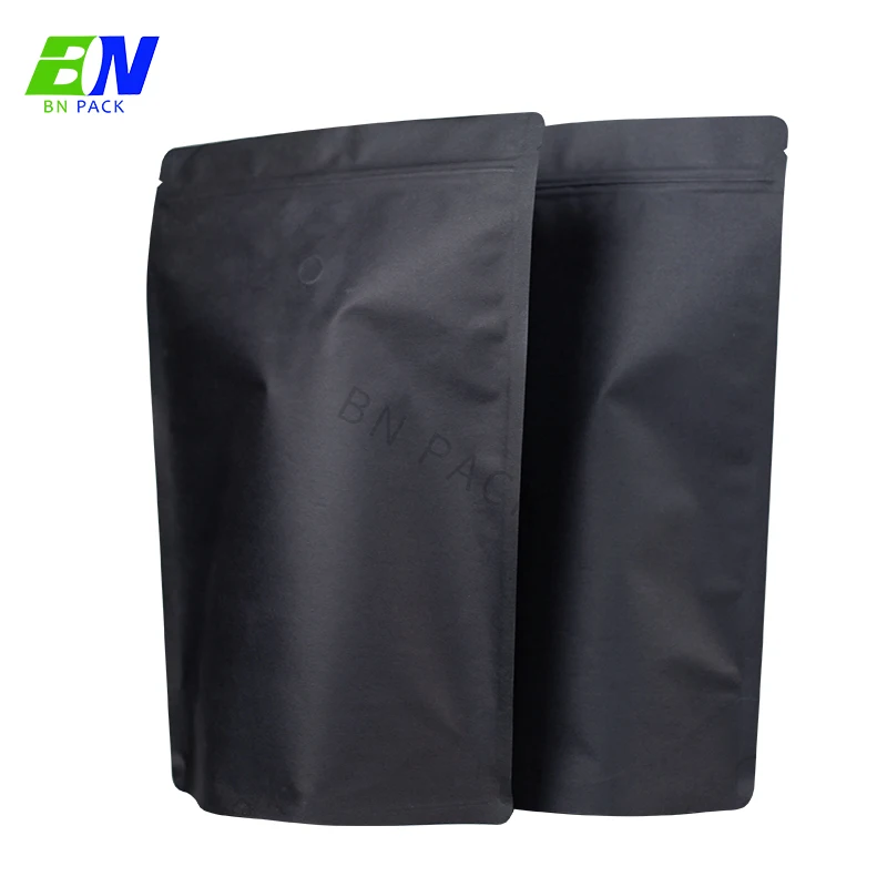 Eco Friendly Corn Starch Zip Lock Stand Up Food Packaging 100% Compostable Biodegradable Black Kraft Soya Bean Pouch Bag