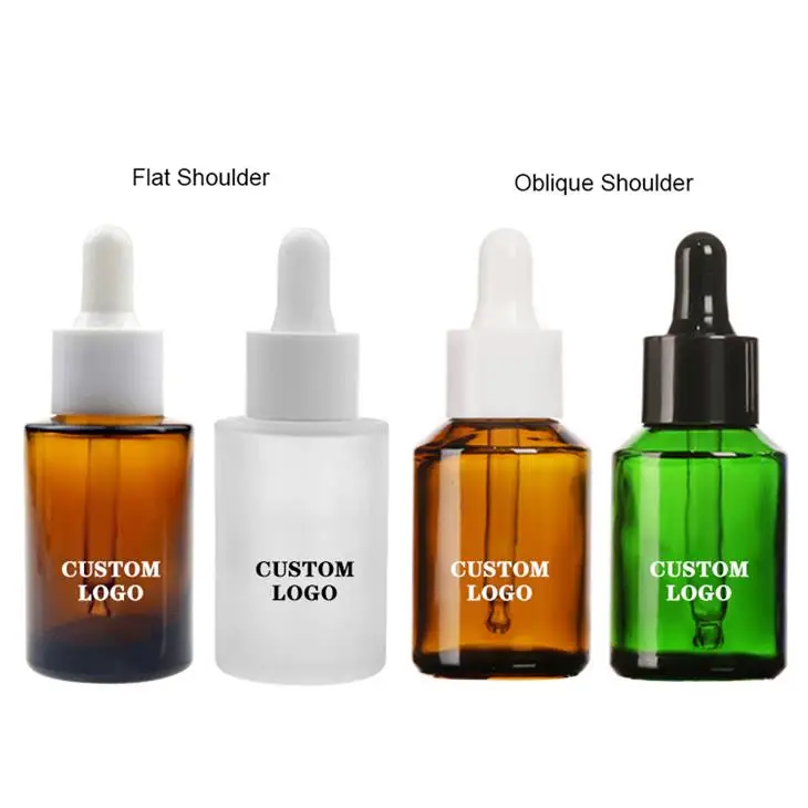 15ml 20ml 30ml 50ml Cosmetic Glass Hair Serum Bottle Dropper Amber Clear Beard Flat Shoulder Essential Oil Glass Dropper Bottle