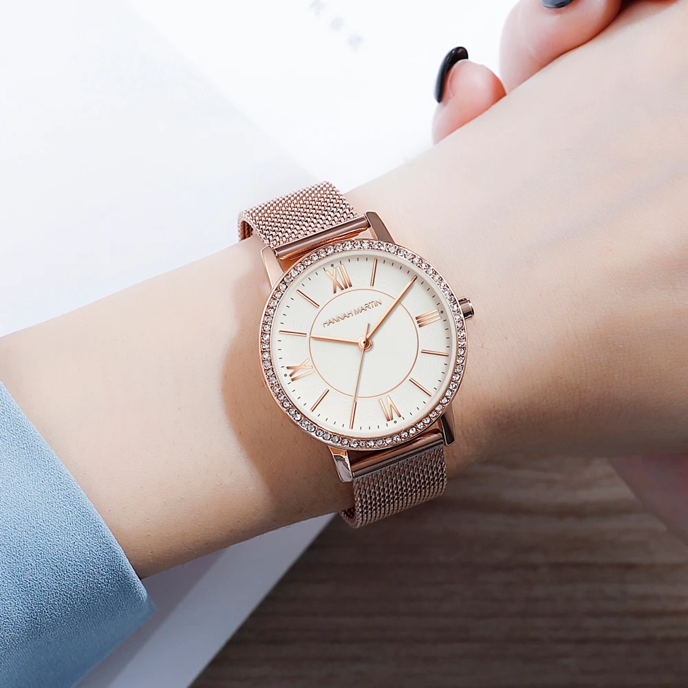Hannah Martin Watch Factory Wholesale Price Fashion Luxury Japan Quartz Movement 3 Bar Waterproof Diamond Wrist Watch For Women