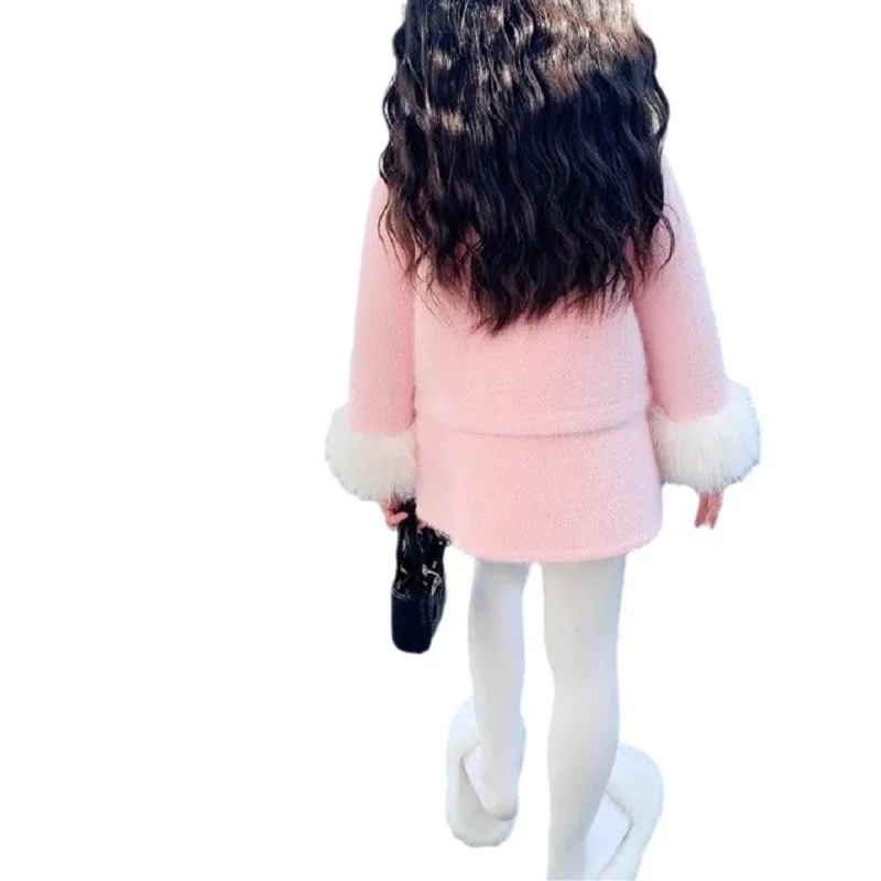 New year style warm kids clothing padded jacket and short skirt for girls fashion Korean 3-8 years old girls dress set