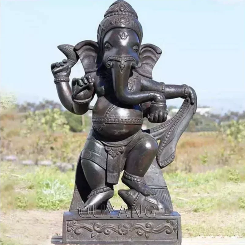 QUYANG Indian Religious Garden Life Size Abstract Metal Hindu God Brass Ganesha Sculpture Bronze Lord Ganesh Statue