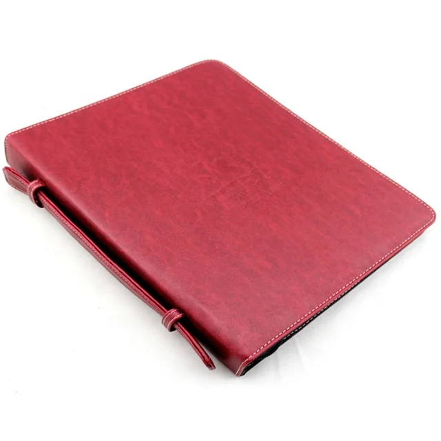 OEM Custom A3 A4 A5 Size Red PU Leather Portfolio Bag with Handle