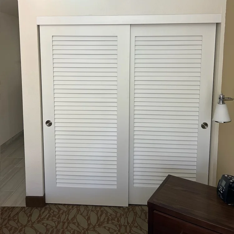 Louvered Sliding Bypass Closet Door White Painted Interior Wood Door
