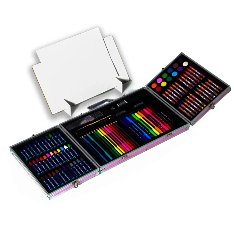 146 Art Supplies Custom Aluminum Case Crayons Marker Color Pencils Set Kids Water Color Drawing Items Art Painting Set