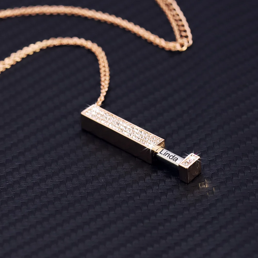 Customizable Stainless Steel 3D Bar Pendant Necklace Retractable Feature Classic Unisex Party Engagement Pearled Letter