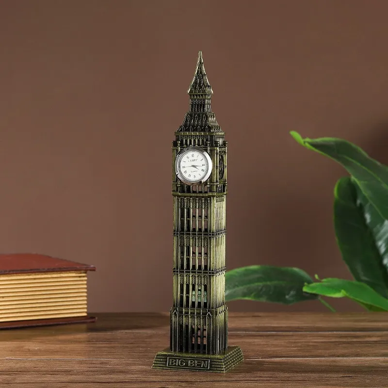 Vintage bronze Big Ben clock tower decoration in the living room wine cabinet porch table decoration landmark building model dec
