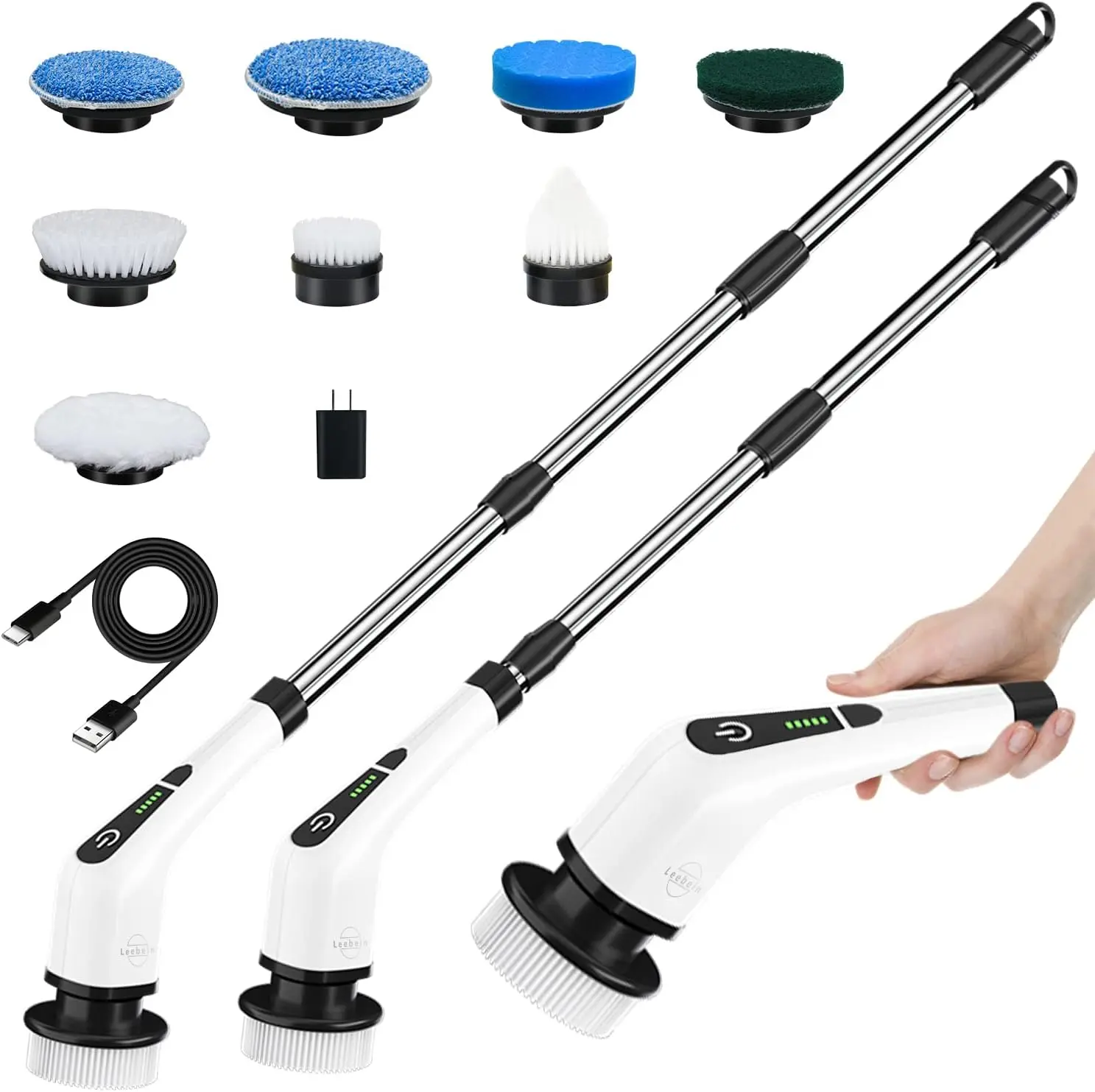 Electric Spin Scrubber Long Handle Electric Cleaning Brush With 8 Replaceable Brush Heads For Bathroom Kitchen Floor Clean