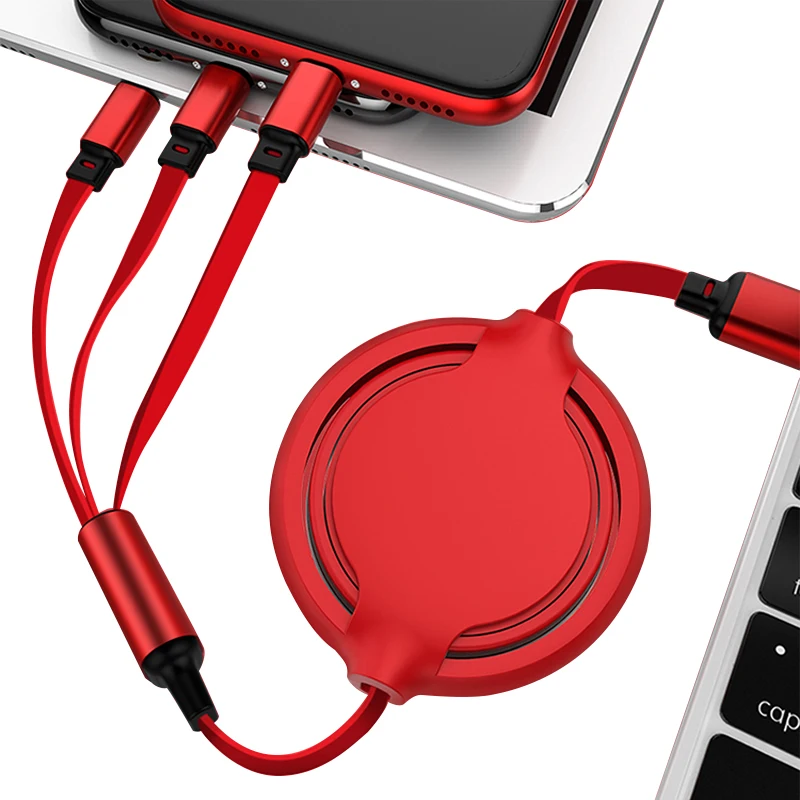Custom logo retractable cable charging 3 in 1 cable mobile phone charger for iphone type c micro usb