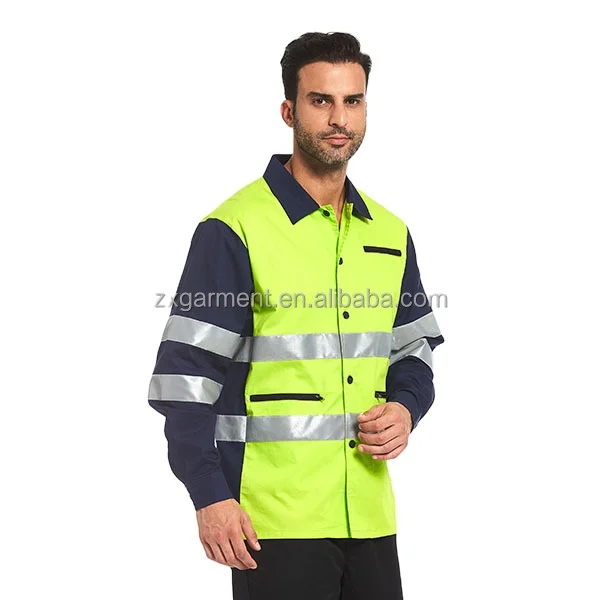2024 OEM ODM оптовая продажа инженерная форма рабочая одежда двухцветная флуоресцентная зелено-темно-синяя Светоотражающая Рабочая Рубашка