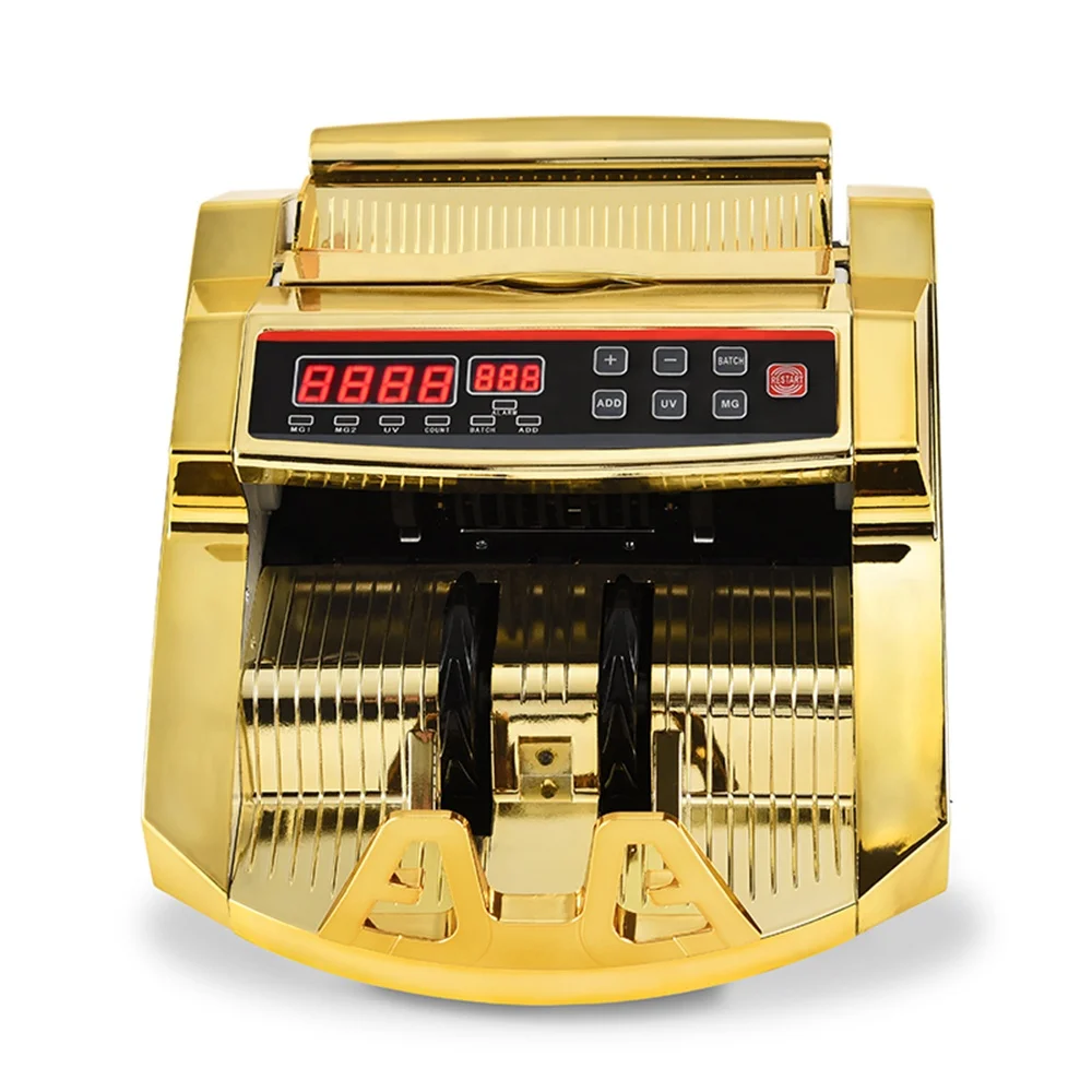 0288G Gold Plated LCD Display Multi-currencies Cash Banknote Bill Counter Customizable Logo USD/EUR/CAD/TRY/Etc. Money Detector