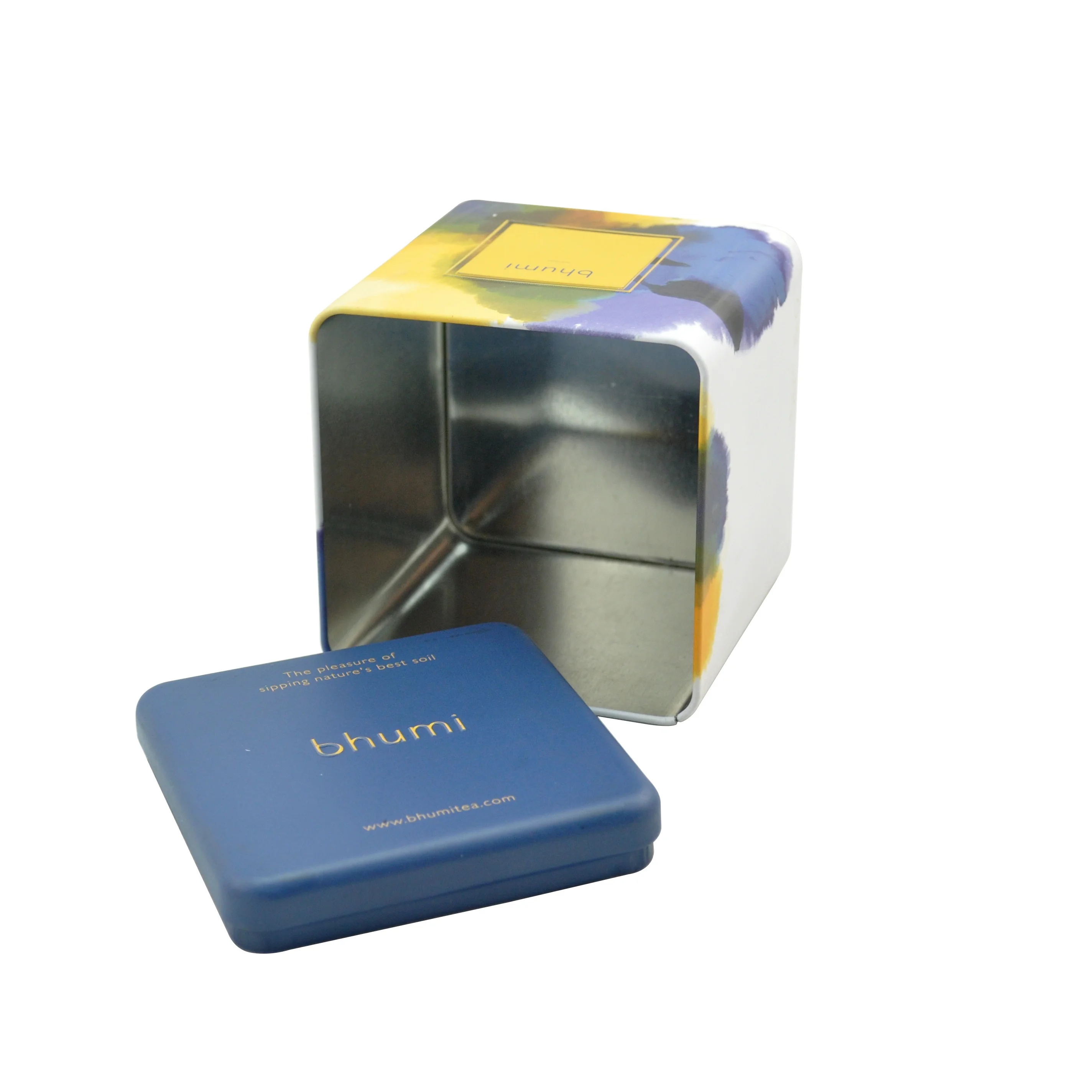 
Custom size printed saffron packaging aluminium tin tea cans in square 