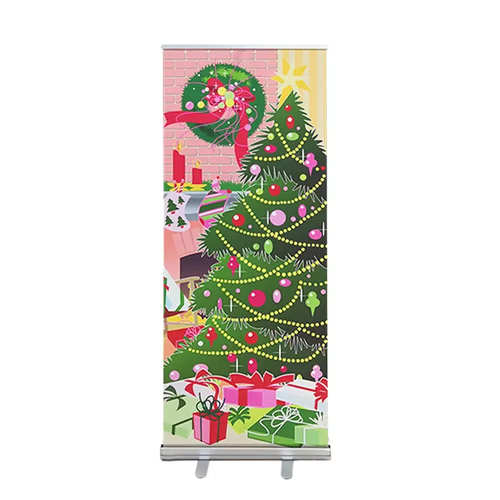 Christmas Roll Up Advertising Banner Stand Rollup Standee Aluminum Roll Screen Stand Retractable Banners