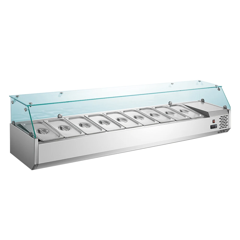 GN1/3 2m 9Pans Bar Counter Restaurant Commercial Table Counter Top Salad Display Refrigerator