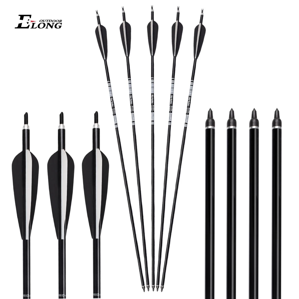 Elong Outdoor 7075-T6 2219 Black Shaft Aluminum Arrows Plastic Vane For Coumpound Bow