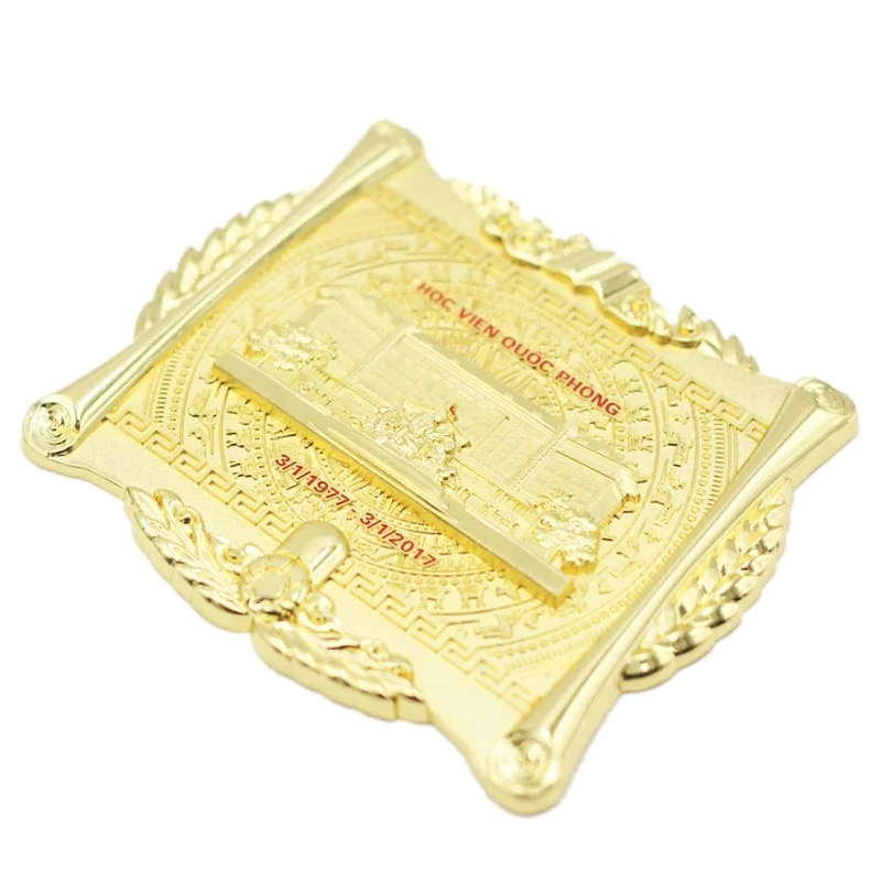 High quality Rectangular gold metal texture custom memorial plate metal zinc alloy trophy medal