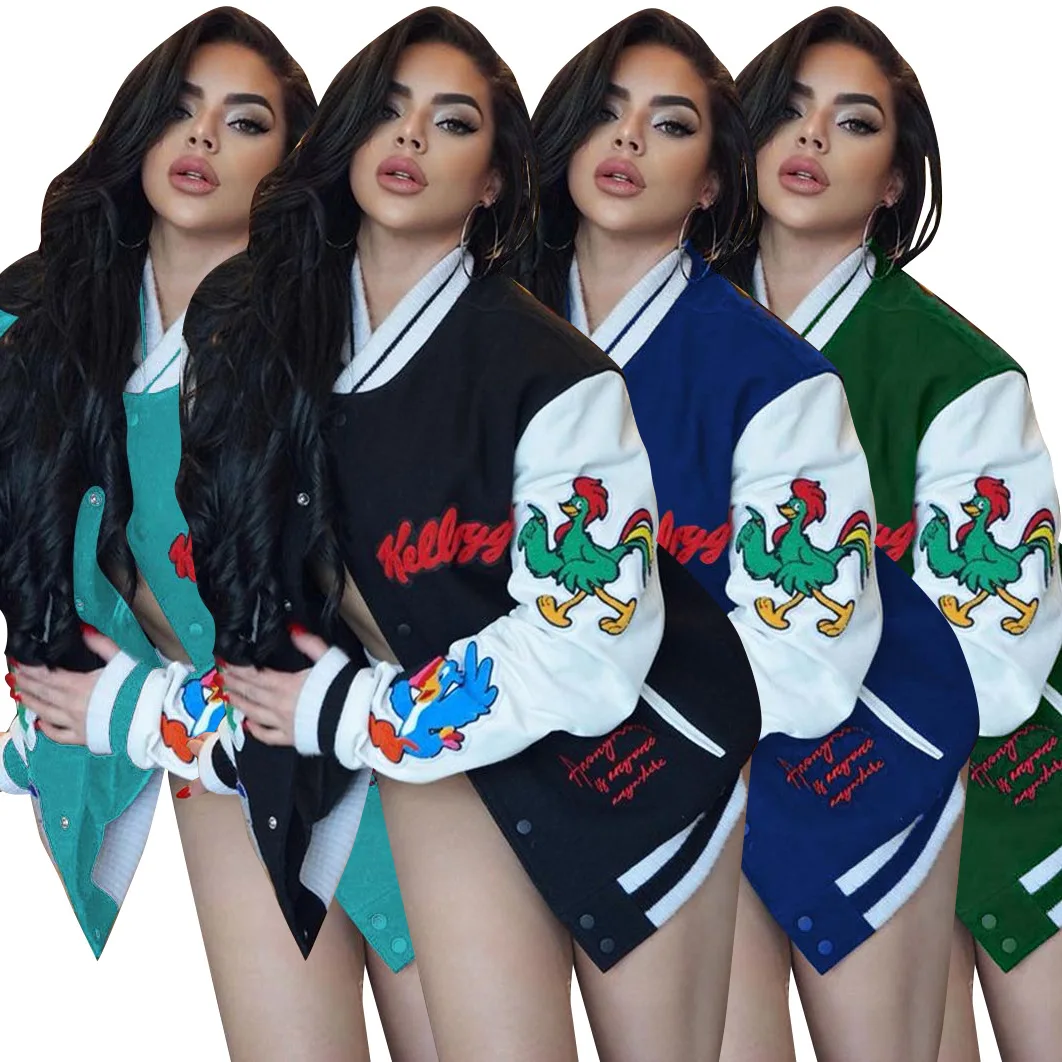 Plus Size Coats Fashion Embroidery Baseball Jacket Women Winter